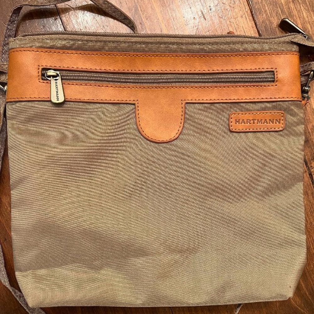 Hartman Nylon/Leather Trim Olive Green Crossbody Bag